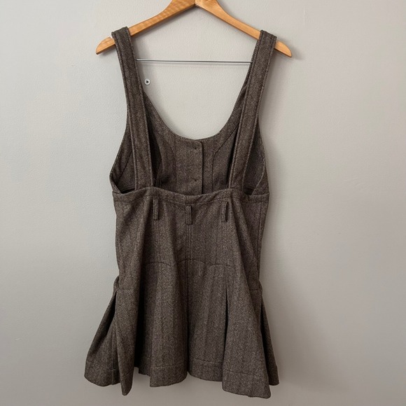 Free People Belong Together Brown Herringbone Pinafore Minidress Womens M - Picture 2 of 8